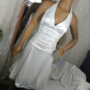 Ruby Rox Pin Up 50s Style White Ruched Satin 'Marilyn' Halter Dress Costume